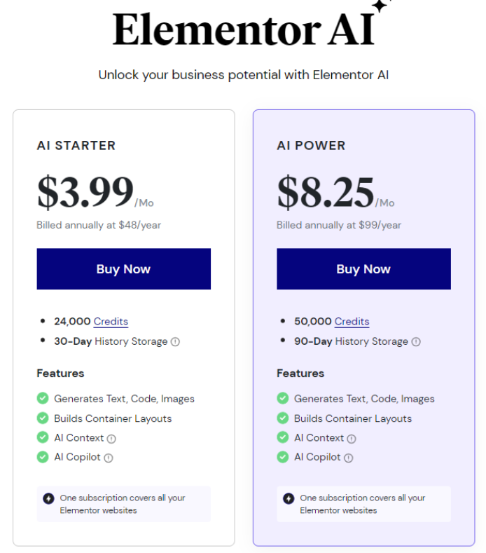 Elementor AI Pricing