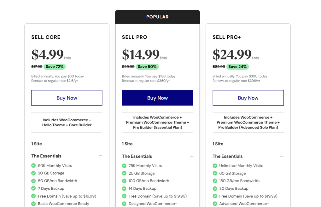 Elementor WooCommerce Hosting Plans