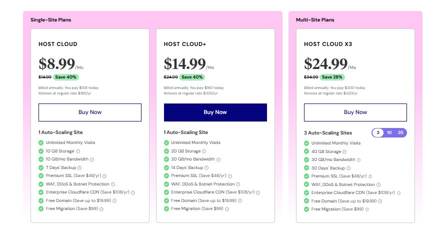 Elementor Hosting Plan Page