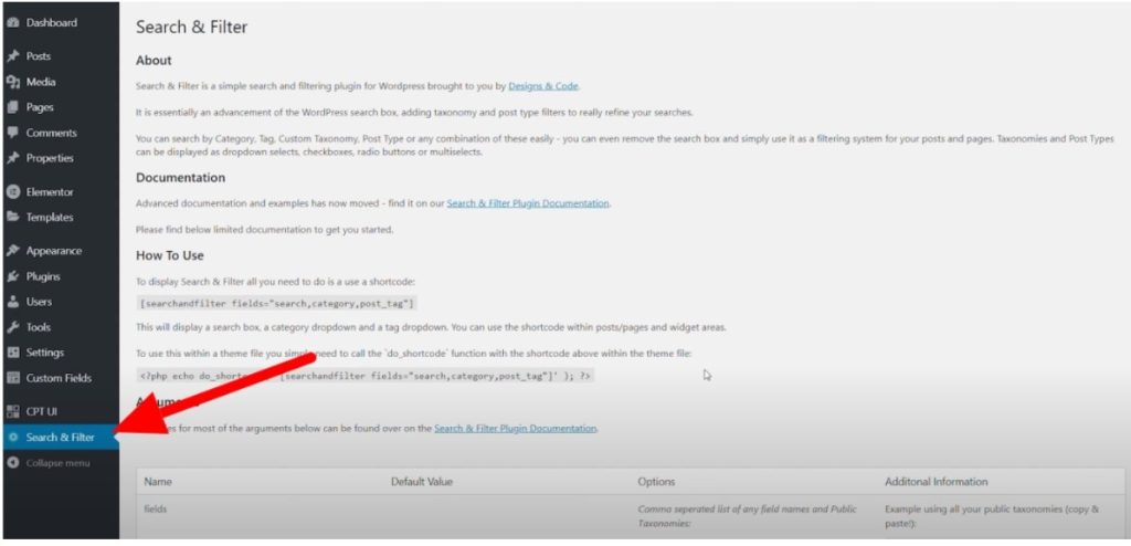 configure the search options 