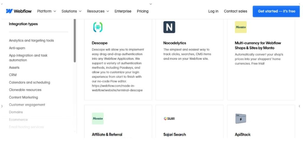  integrations with Webflow