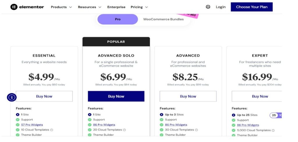 Elementor Pricing Plans