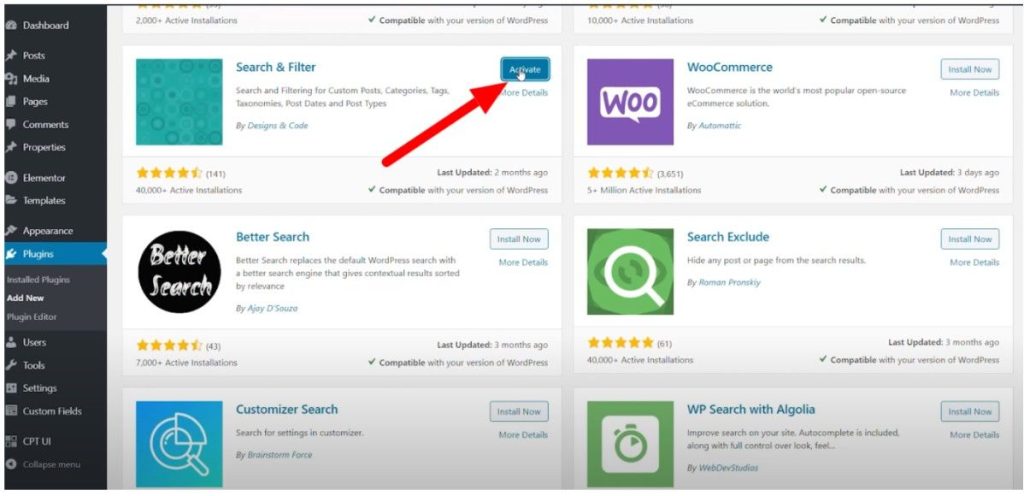 search plugin Install and Activate 